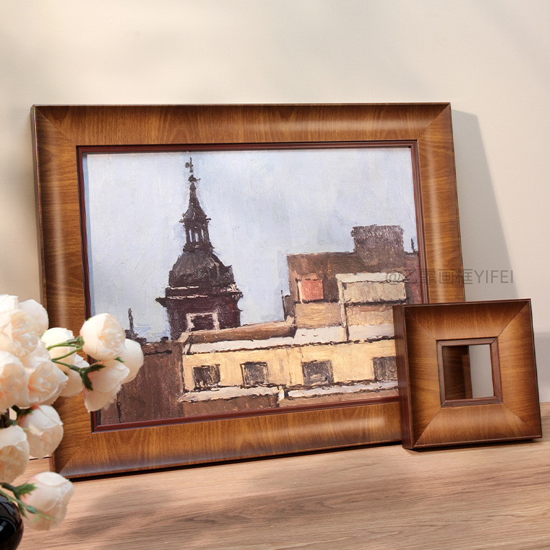 Brown Wood Grain Vintage French Custom Wooden Framed Oil Painting Frame Solid Wood Frame Self-Assembled Picture Frame Empty Frame