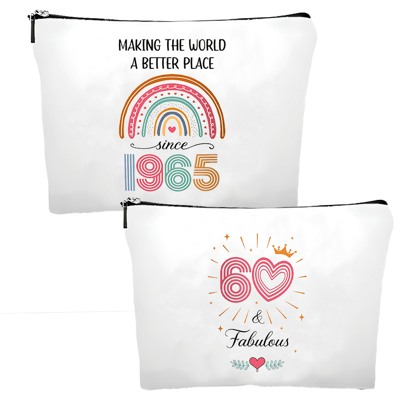 Transfronterizo Amazon temu lona de lino caliente impresión de doble cara cumpleaños edad regalo bolsa de cosméticos multifuncional