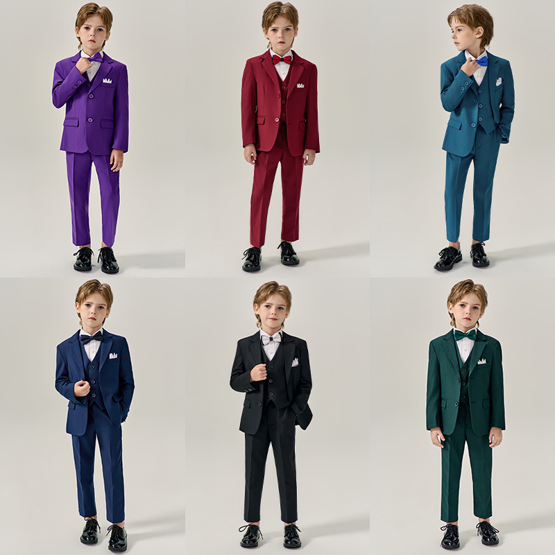 外贸男童西装套装儿童花童礼服英伦纯色男孩西服主持人演出服正装