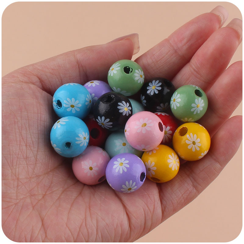 Bebé suministros de dibujos animados madera Daisy 16mm cuentas DIY creativo chupete cadena pulsera mordedor Accesorios
