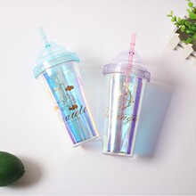 夏日冰杯夏季水杯网红吸管杯子冷饮杯冰淇淋杯男女可爱创意吸水杯