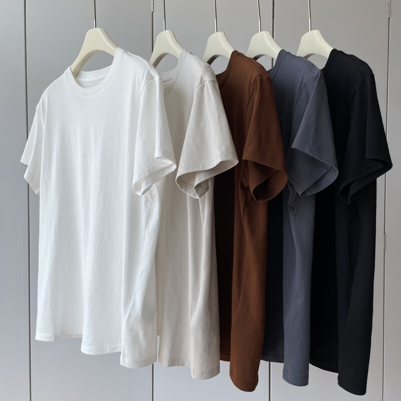 21 100 cotton back collar four-corner embroidery! Women's Round Neck Light Soft Waxy Loose Slimming Pullover Short-sleeved T-shirt