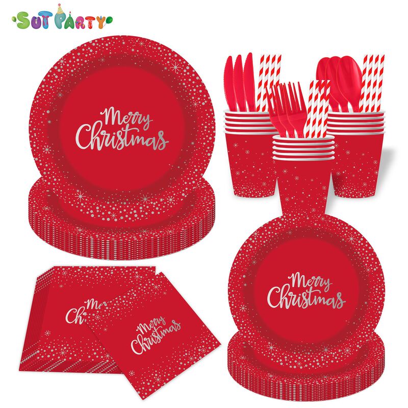 Christmas atmosphere decoration prop set, disposable paper plates, paper cups, paper napkins, themed party tableware wholesale