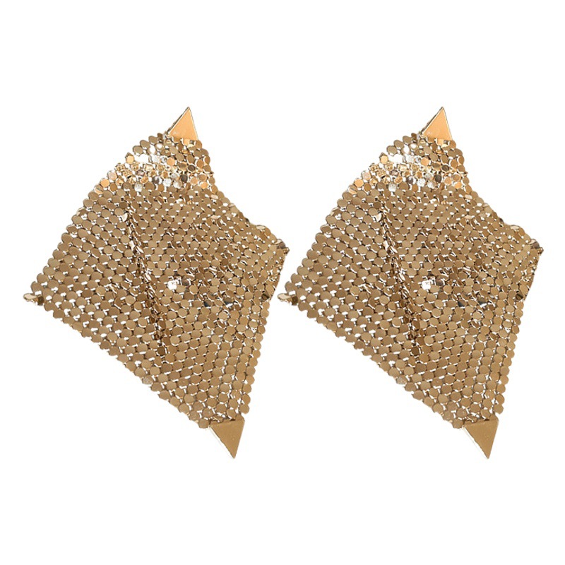 Aguja de plata triángulo lentejuelas pendientes irregulares personalidad exagerada diseño metal Stud pendientes moda pendientes de cercanías