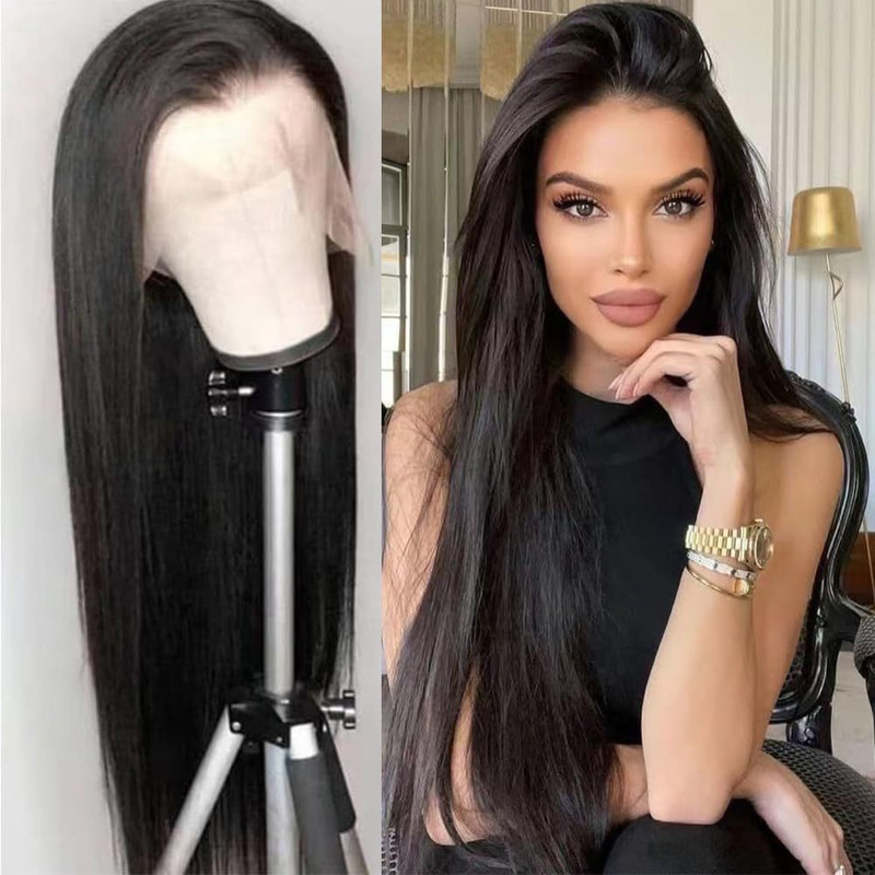 Cross-Border European and American Fashion Wigs for Women, Front Lace White Long Straight Synthetic Fiber Wigs Wholesale 26Inch