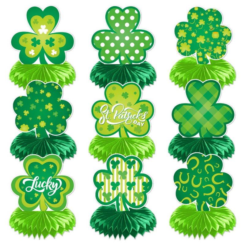 Nuevo día de San Patricio tres hojas de abeja decoración fiesta del día de Irlanda decoración estereoscópica props