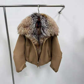 鹅绒服南油秋冬款中空纱超大毛领拉链保暖舒适口袋气质款工厂直销