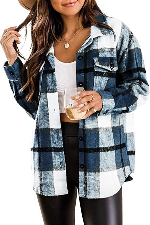 Women's Clothing Plaid Shirt American Style Long Sleeved Collared Loose Fit Mid Length Coat For Autumn Winter_ecoleips.com