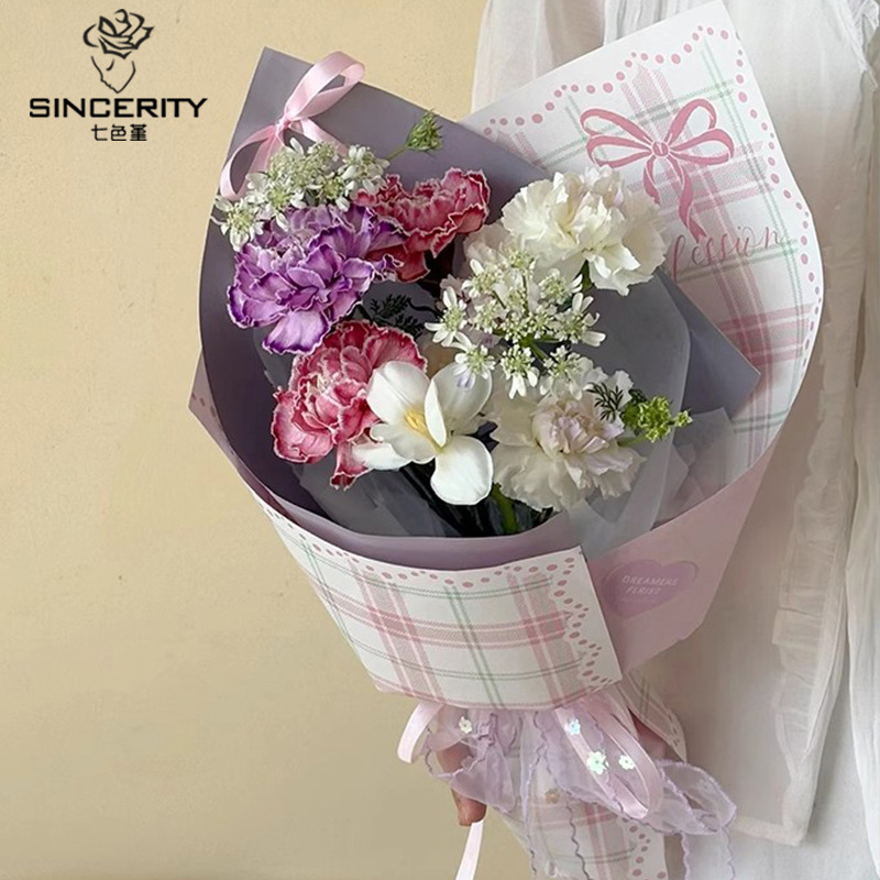 Almohadilla de siete colores nuevo papel de embalaje de arco estampado de ballet de punta de dedo floristería arte de flores frescas papel de embalaje de bricolaje