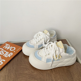 2025 Spring and Summer Niche Thick-soled Casual Shoes All-match Korean Bread Board Shoes Foot-stepping Two-wear White Shoes Far-wave 1772