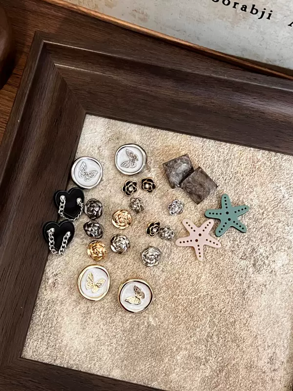  handmade buttons, clothes cufflinks, diy decorative metal buttons, camellia flower buttons, versatile niche bag button materials