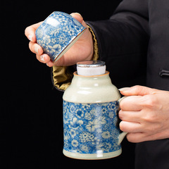 汝窯創意小暖壺マグカップ蓋付き陶磁器蒸し器カップ中国式保温カップ事務カップハンドル付きコップ