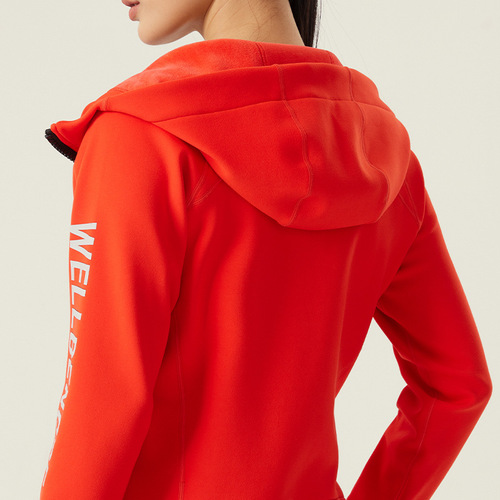 Winter Outdoor New Fleece Lined Hooded Solid Color Sports Top Fitness Running Yoga Training Jacket