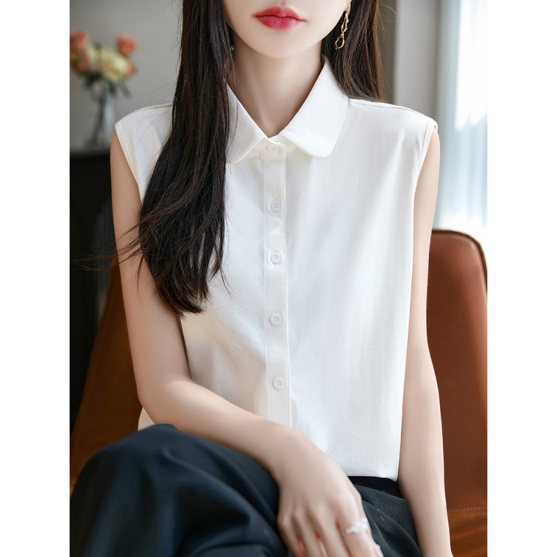 2025 Spring/Summer New Sleeveless Shirt for Women, Solid Color, Draped Professional Wear, Elegant Versatile Vest Inner Layer Base Shirt