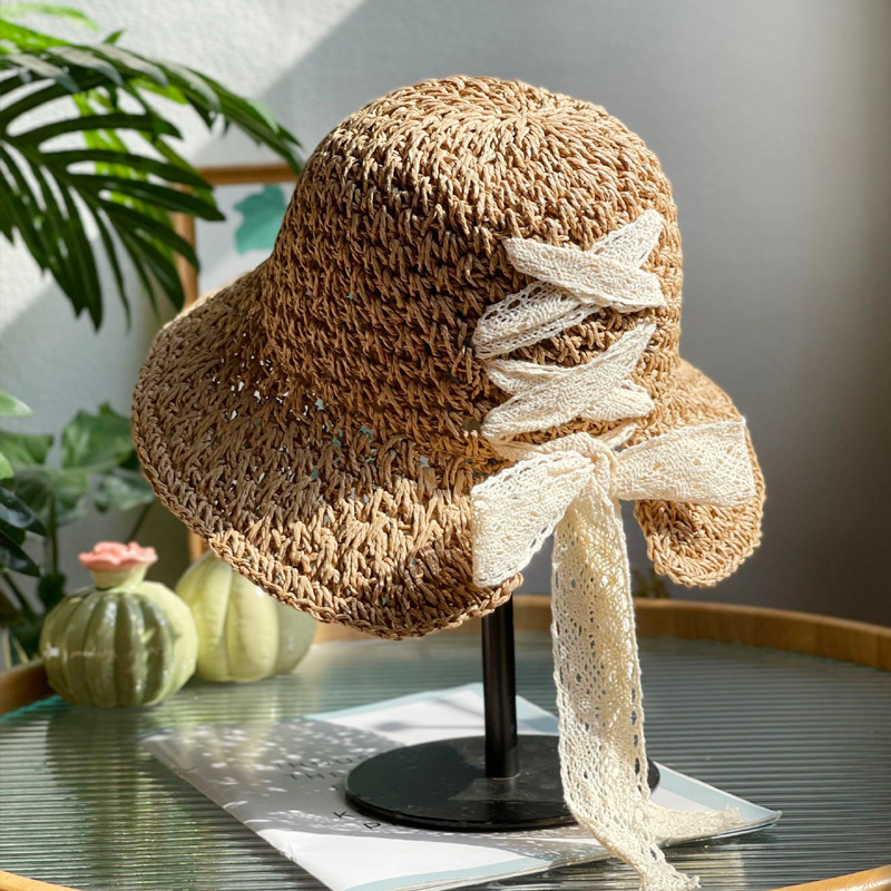 sombrero solar sombrero de paja para mujeres 2024 nuevo sombrero de pescador tejido a mano sombrero de vacaciones de verano en la playa