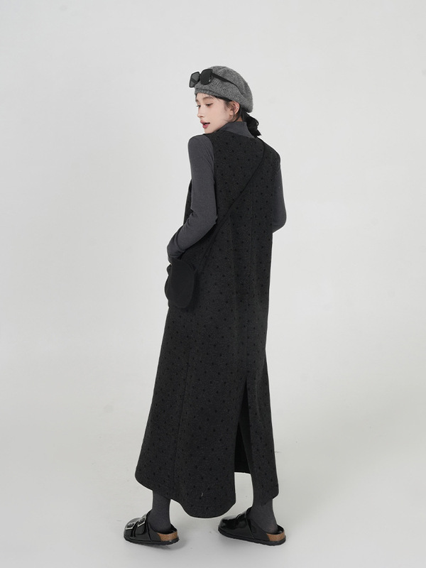 60235#加绒加厚黑色波点背带裙女秋冬新款韩系气质宽松长款连衣裙|undefined