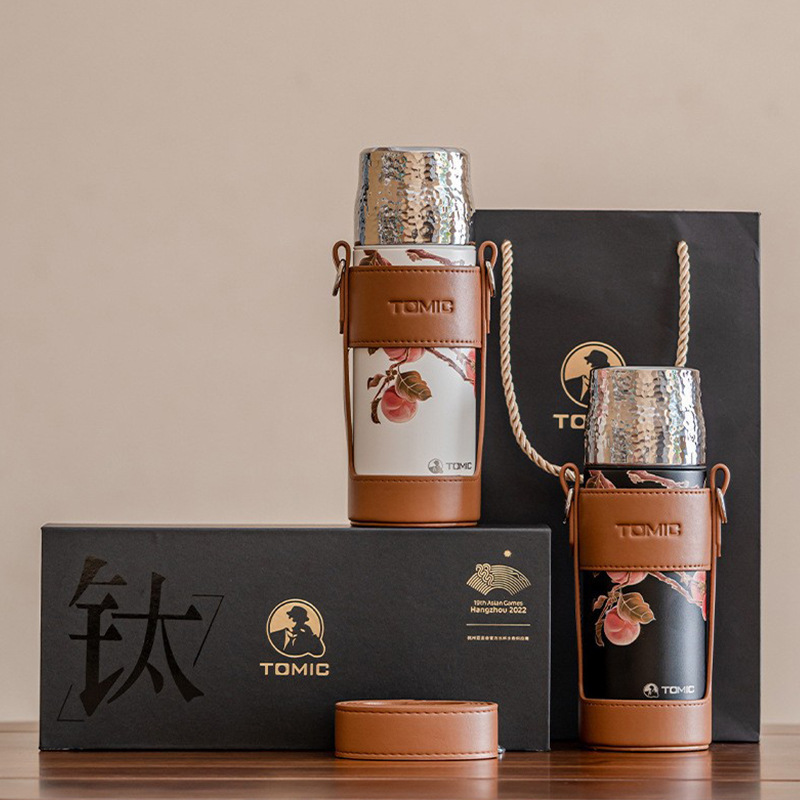 特美刻柿柿如意焖茶杯纯钛茶隔陶瓷内胆保温杯旅行便携运动水杯