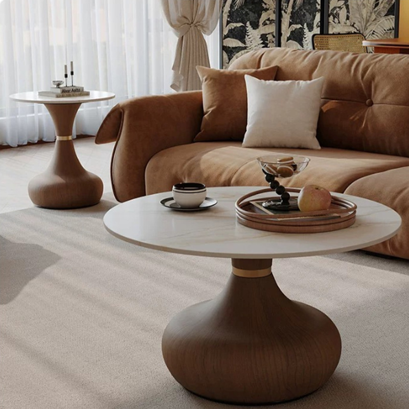 Luz de lujo hierro forjado mesa de té redonda vidrio temperado combinación de diseño de sala de estar modelo de pequeña casa mesa de té creativa