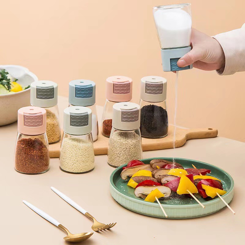 Glass Jar Press-type Measuring Control MSG Sprinkling Powder Kitchen Container Spice Simple Seasoning Bottle_voghion.com