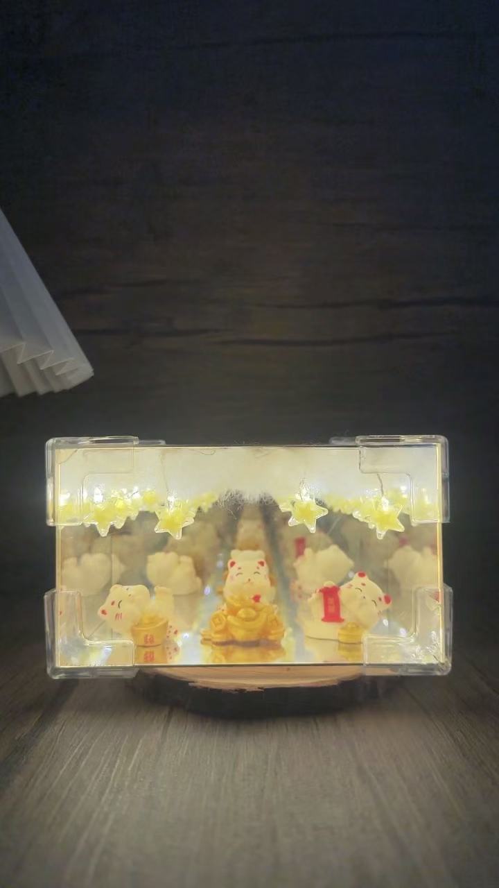 DIY lámpara de noche cubo rectangular espejo decoración hecha a mano regalo de novia iluminación LED creativa