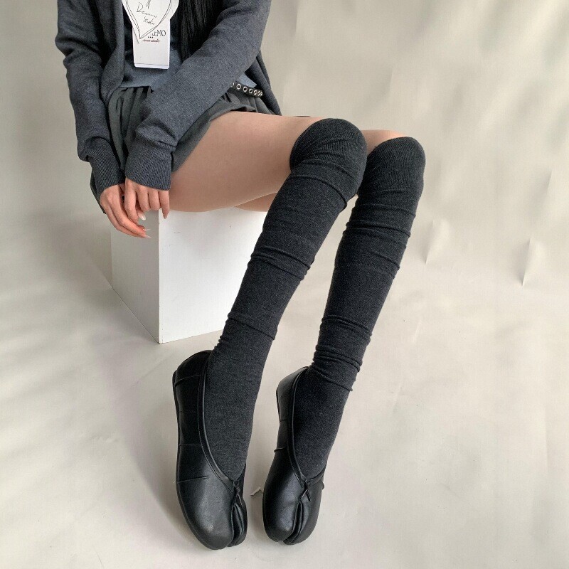 Silk Wool Over-The-Knee Socks with Pleated Layered Long Tube Socks, Thin Solid Color Pure Desire Sweet Thigh Socks for Women