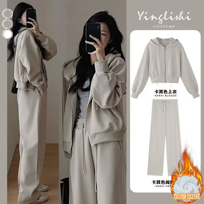 Повседневный свитер зимняя бархатная толстая спортивная одежда женская одежда модная широкая штаны с капюшоном