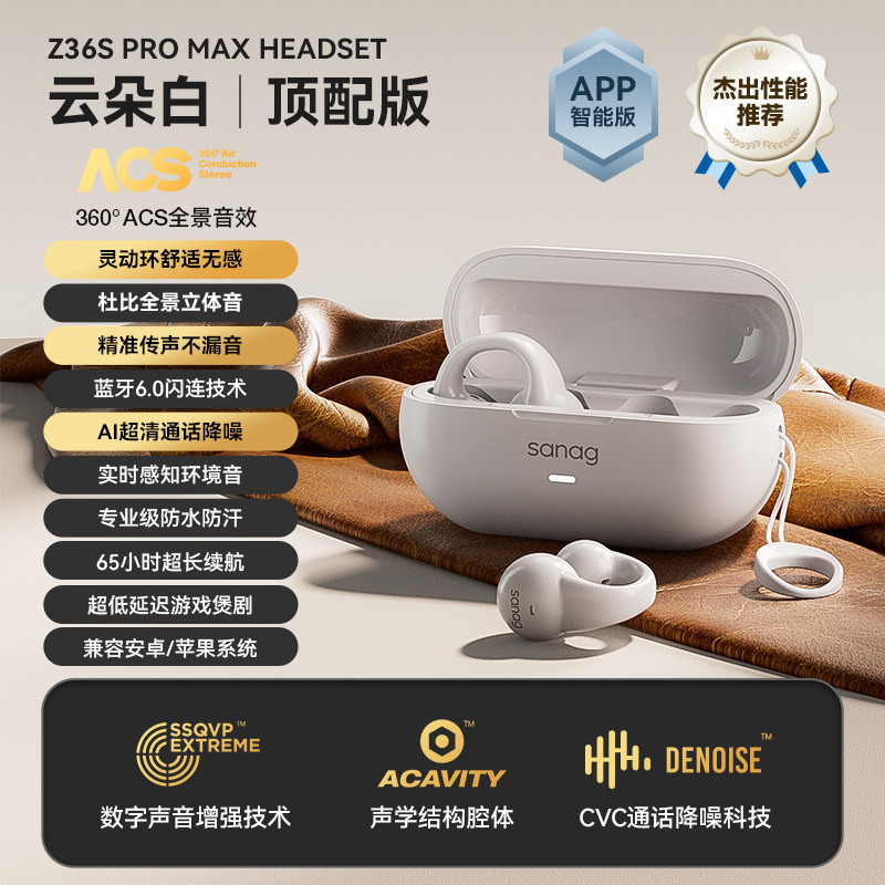 Sanag Panoramic Sound イヤークリップ Bluetooth ヘッドセット ワイヤレス ノイズリダクション インイヤー スポーツ 指向性音伝達 Z36|undefined