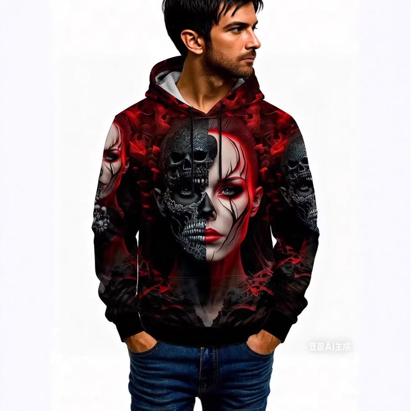 Cross-Border Autumn Men's 3D Printed Three-Dimensional Pattern Sweatshirt with Wolf Pattern, Long-Sleeve Pullover Hoodie for Autumn and Winter