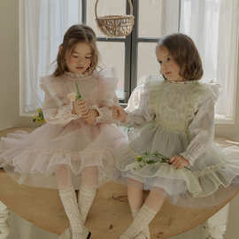 女童背心裙春秋2025草莓珊韩国儿童女孩洋气菲边欧根纱罩衫裙现货