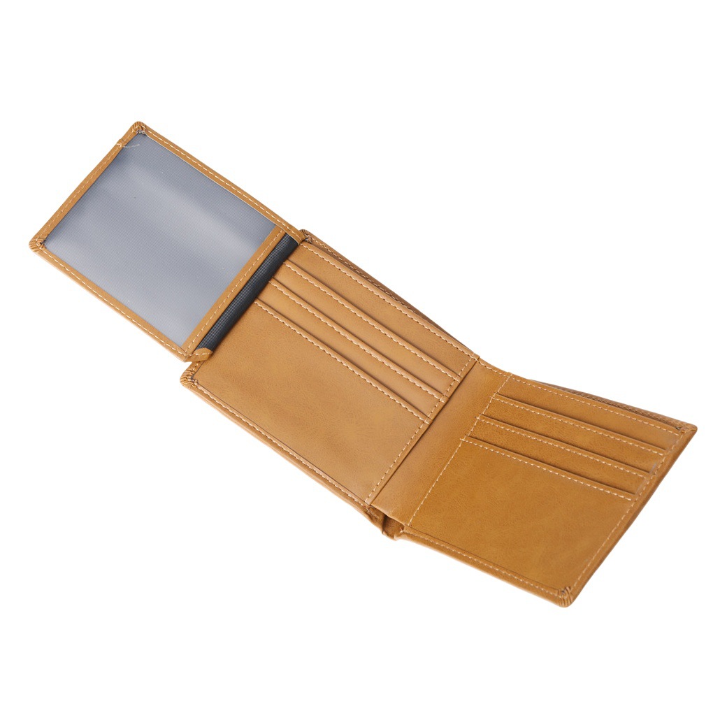 Left and Right Loose-leaf PU Yellow Brown Fashion Casual Men's Wallet Multi-card Short Wallet Laser Engraving