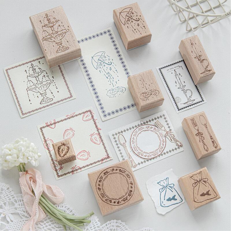 Momo Wooden Stamps Floating Light Mark Series Light Retro Journal Collage Base Material Decorative Prints 8 Styles