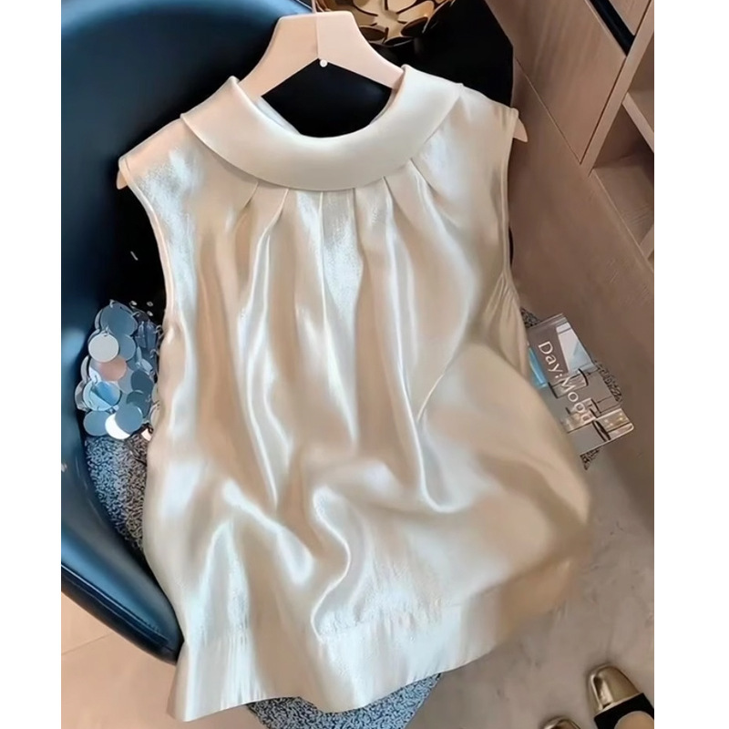 Pearlescent Satin Sleeveless Camisole for Women, 2026 Summer New Style, Light Luxury High-End French Style Top