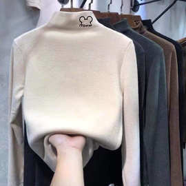 女童半高领德绒加绒打底衫秋冬大童内搭儿童加厚长袖T恤春秋上衣