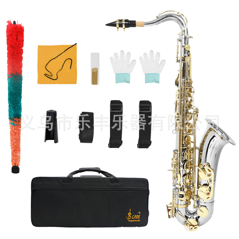 Slade Tenor Saxophone in B-Flat with Brass Body, Carved White Shell Keys, Silver and Gold Key Set Slade Tenor Saxophone in B-Flat with Brass Body, Carved White Shell Keys, Silver and Gold Key Set