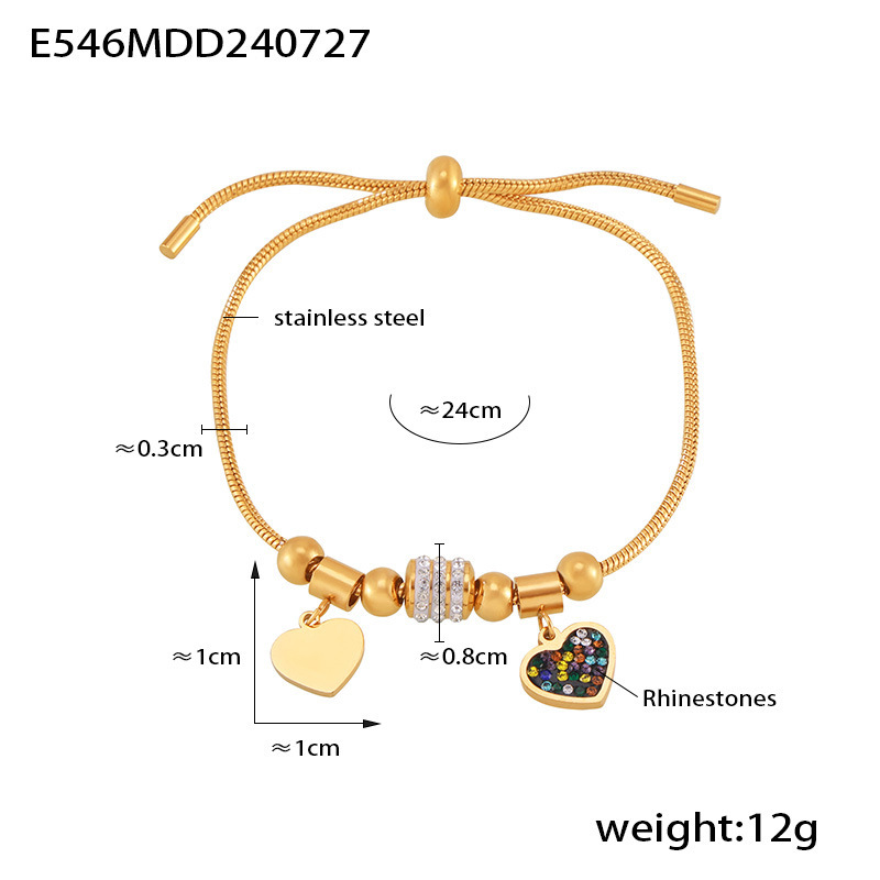 유럽과 미국 ins풍 기하학적 다이아몬드 하트 팔찌 빈티지 백합 조절 디자인 스테인리스강 도금 18K 금장신구