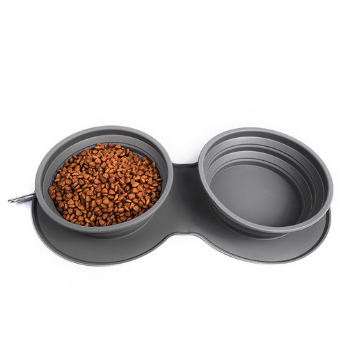 Silicone Foldable Pet Bowl, Silicone Cat Dog Pet Anti-Choking Dual Feeding Bowl, Outdoor Pet Portable Cat Bowl Dog Bowl