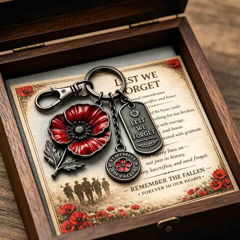 Cross-Border New Product Retro Poppy Flower Keychain Commemorative Pendant Lest We Forget Metal Backpack Accessory