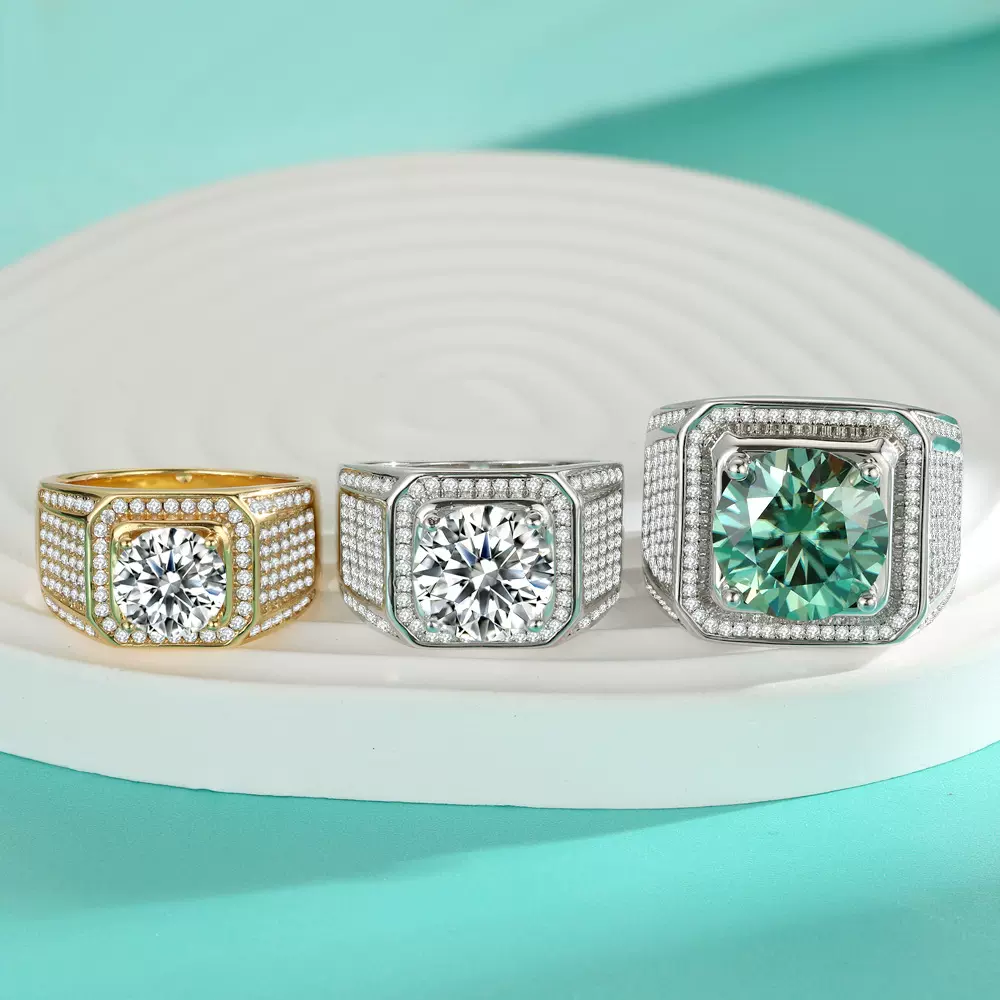 925纯银大男戒满天星10克拉莫桑石霸气男戒指大气送男友厂家批发