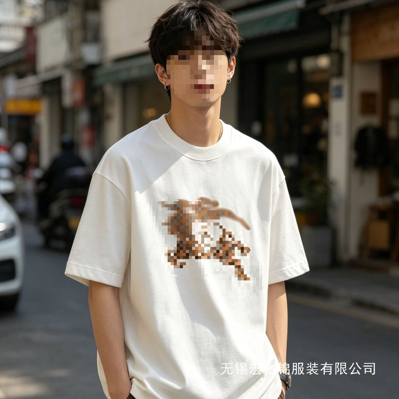 Cross-Border Authentic Version of Burberry's New Limited Edition Classic Horse Patch Embroidered Logo Short-Sleeve T-Shirt Wholesale