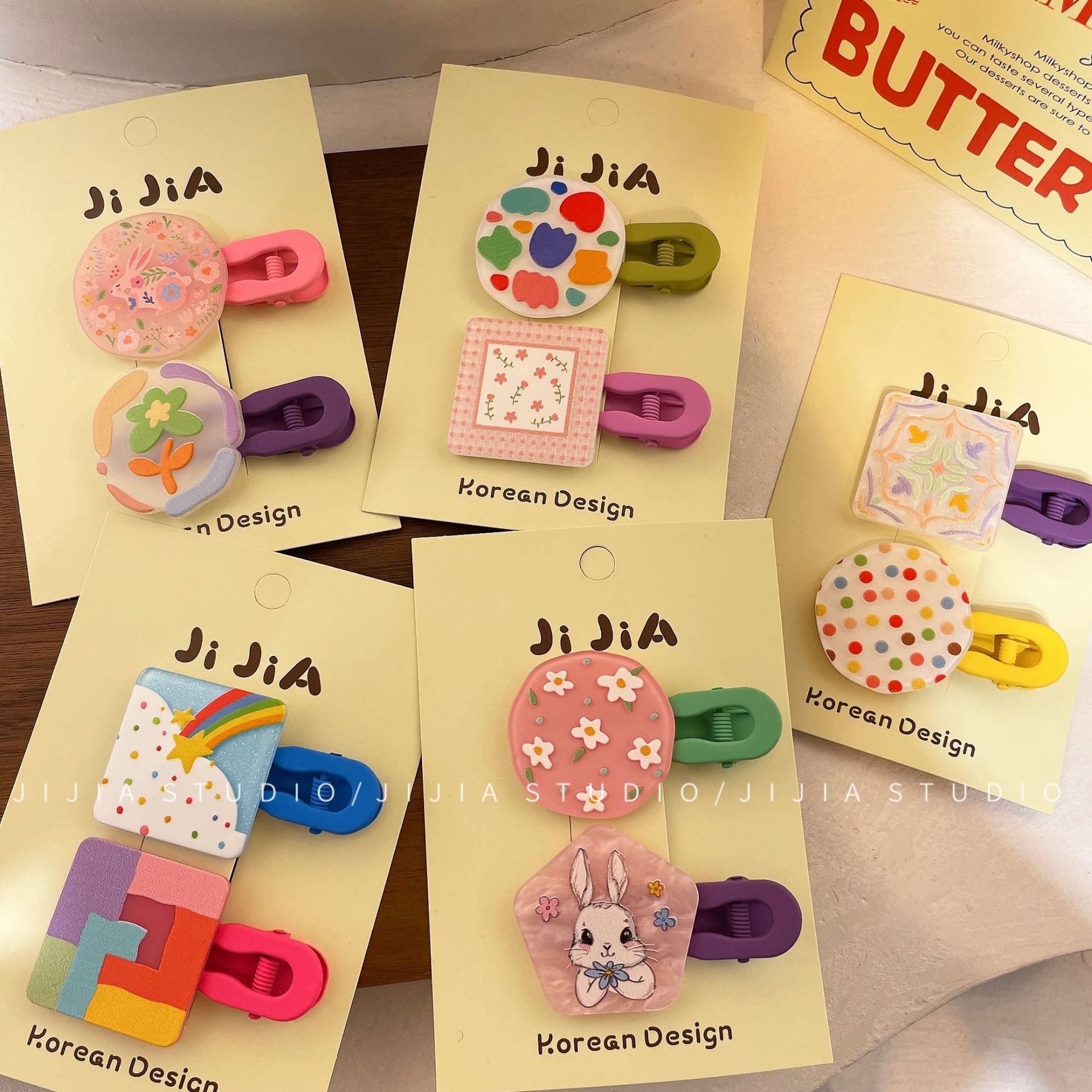 south korea geometric color barrettes children‘s graffiti drawing board hairpin little girl cartoon rabbit cute bar shaped hair clip