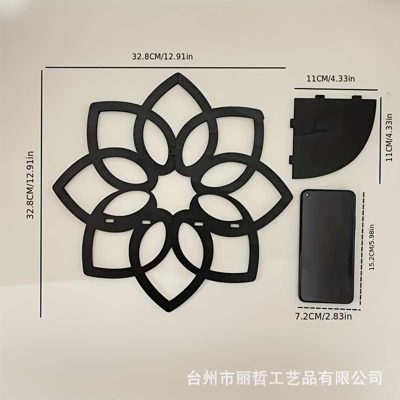 Transfronterizo mandala flor esquina estante de almacenamiento soporte de madera hueco de madera negro cristal piedra estante de exhibición estante en forma de abanico