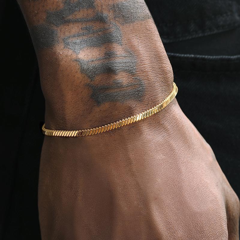 Dongguan Titanium Steel Octagonal Snake Bone Chain, Niche Fine Gold-Colored Jewelry, Men's Hip-Hop European and American Style Square Bead Bracelet, Women's High-End Feel