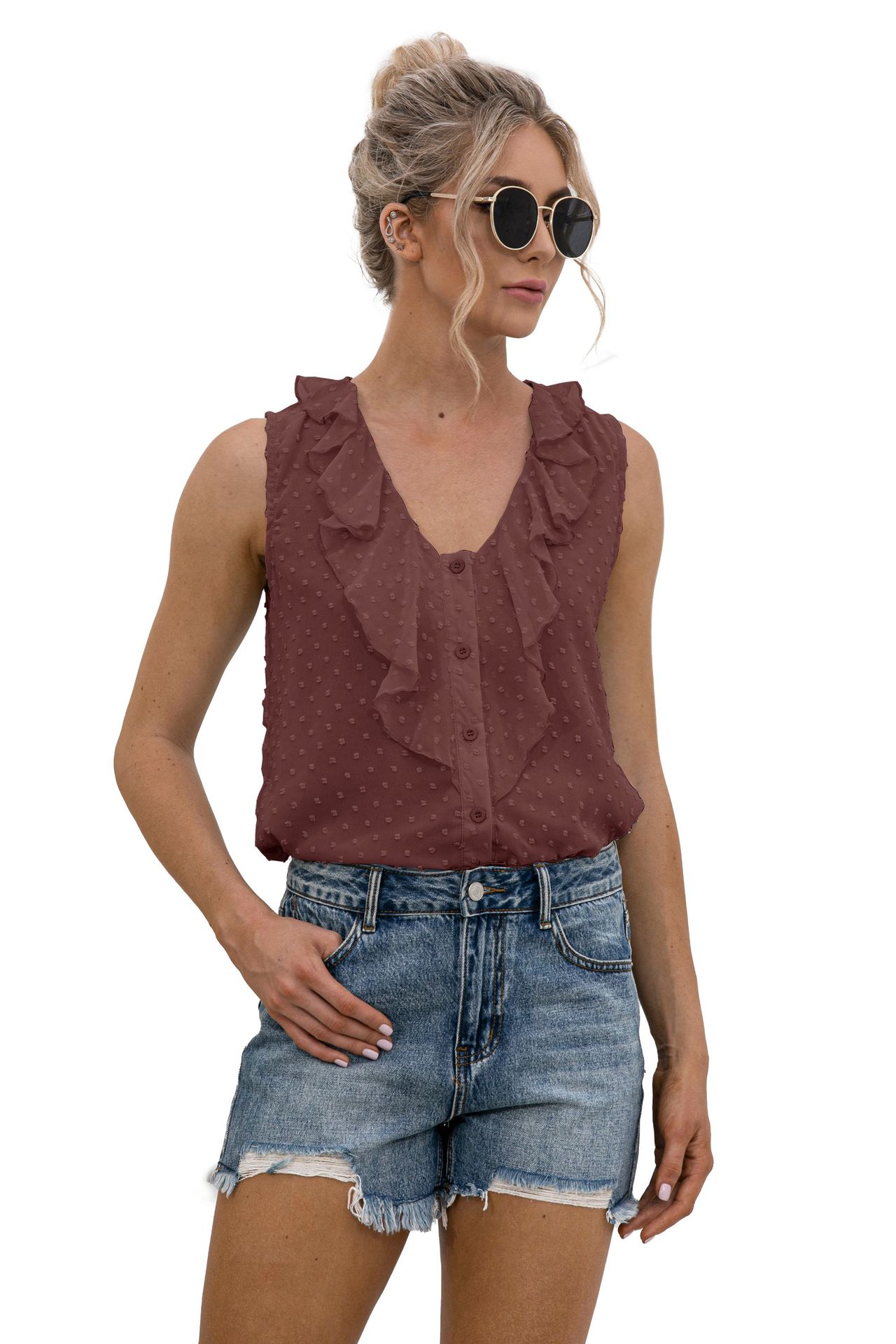 Femmes Gilet Sans Manches Blouses Patchwork Décontractée Couleur Unie display picture 4