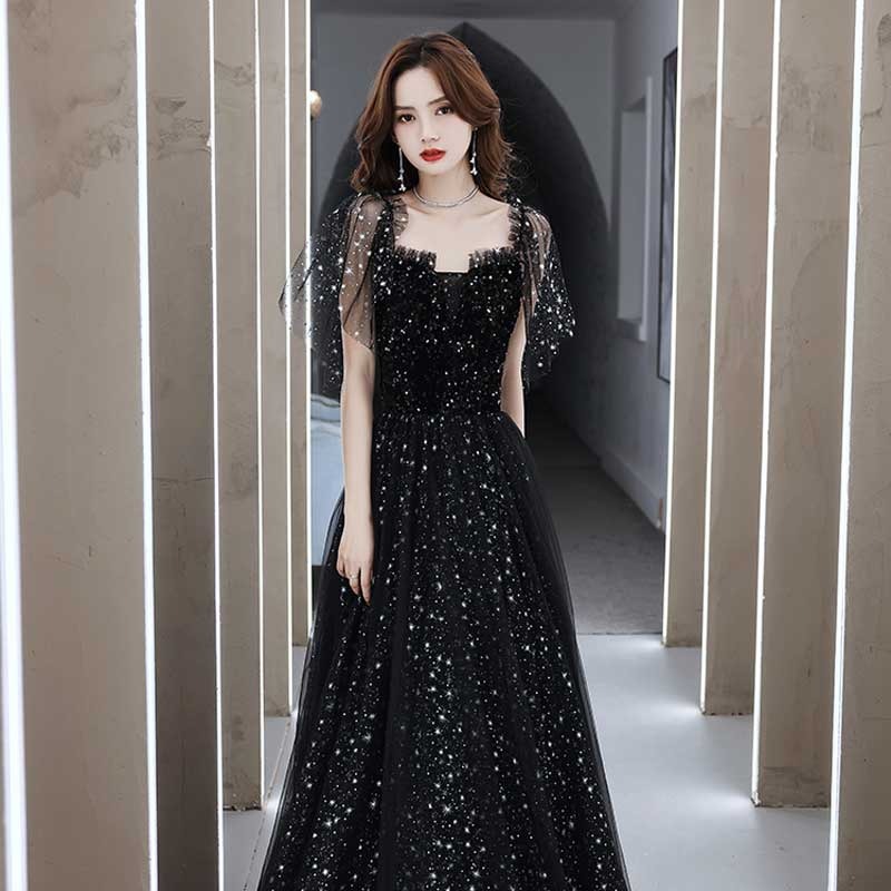 Vestido de noche negro para mujer, vestido de fiesta de alta gama, nuevo estilo de verano 2026, elegante, de alta gama, lujo discreto, exclusivo. image 1