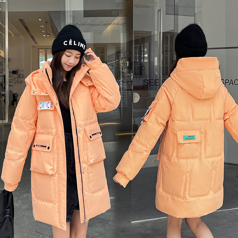 羽绒棉服女2022年冬季新款韩版中长款洋气休闲宽松连帽棉衣外套潮