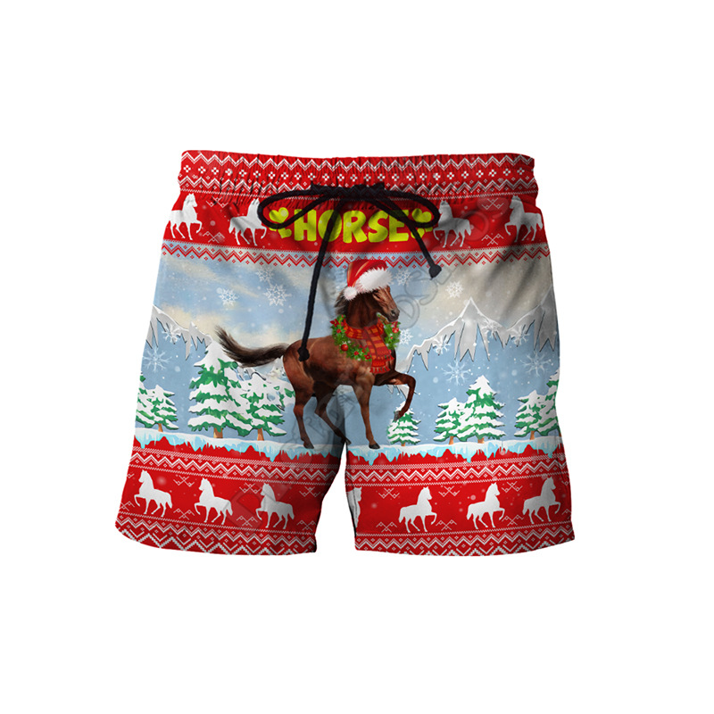 歐美時尚3D數(shù)碼圣誕節(jié)印花男士短褲寬松舒適夏季沙灘褲潮流男褲