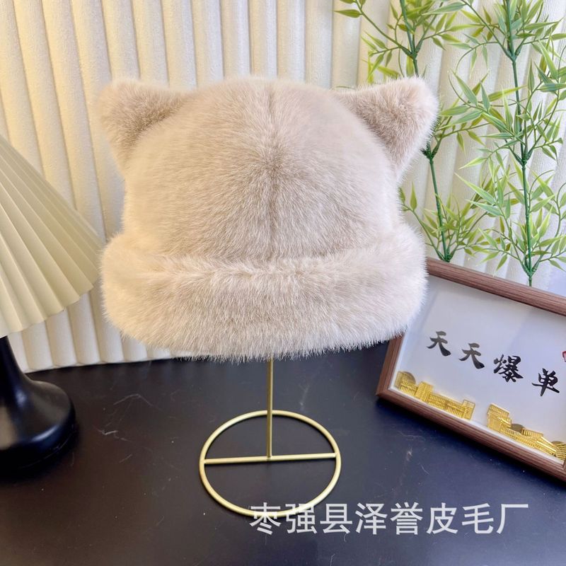 豹纹帽子小精灵新款秋冬时尚豹纹耳朵毛绒渔夫帽女小众复古护耳帽|undefined