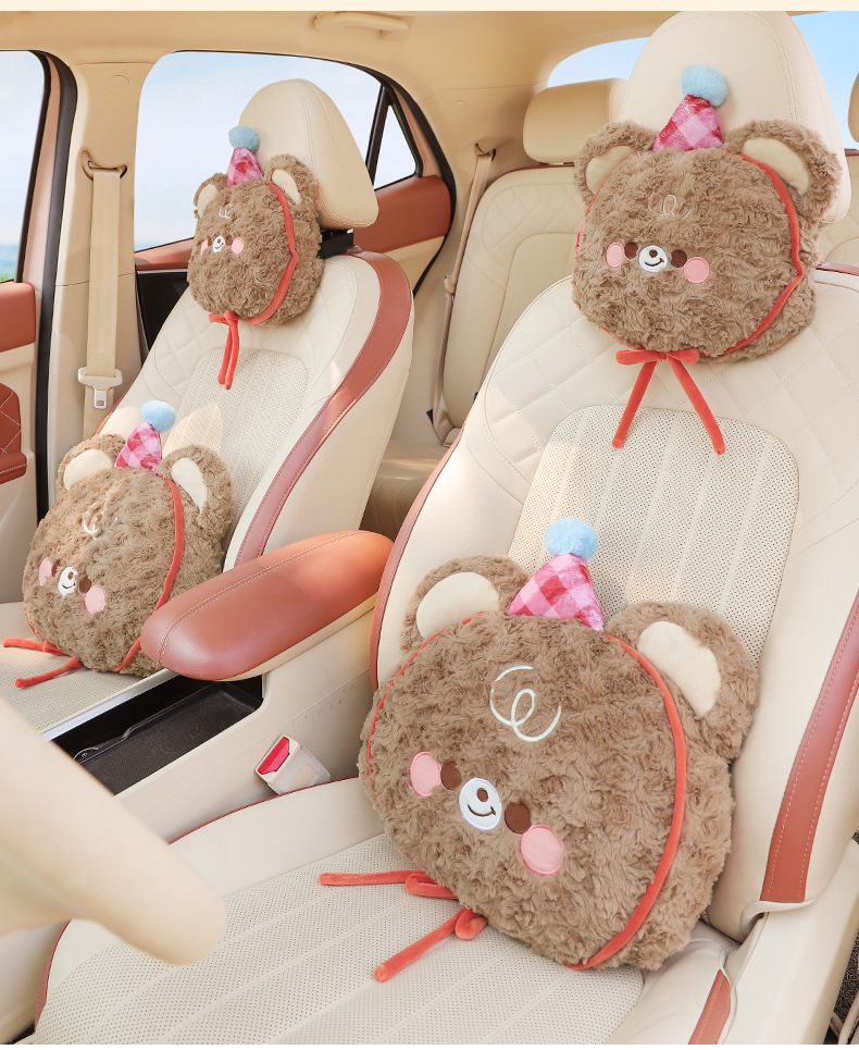 Car Headrest Waist Cartoon Car Seat Pillow Neck Pillow Cute Plush Car Rear Seat Backrest Waist Pad
