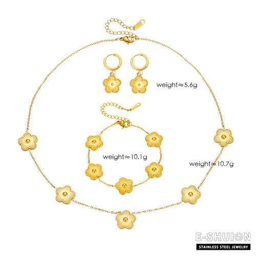 Simple temperament five-leaf flower jewelry set, four-leaf clover laser, titanium steel plum blossom fashionable and versatile Internet celebrity trend jewelry