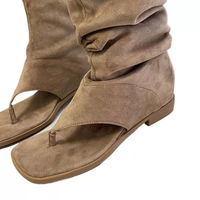 Summer apricot suede sandals, low boots